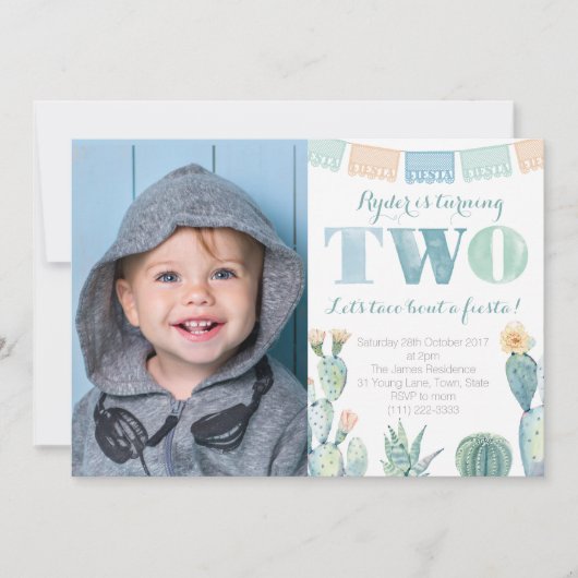 Taco Bout A Fiesta, Boy 2nd Birthday Party Afbeeld Kaart (Voorkant)