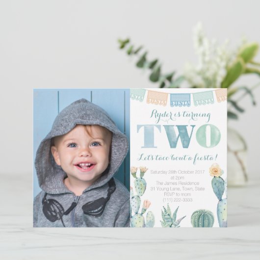 Taco Bout A Fiesta, Boy 2nd Birthday Party Afbeeld Kaart (Staand voorkant)