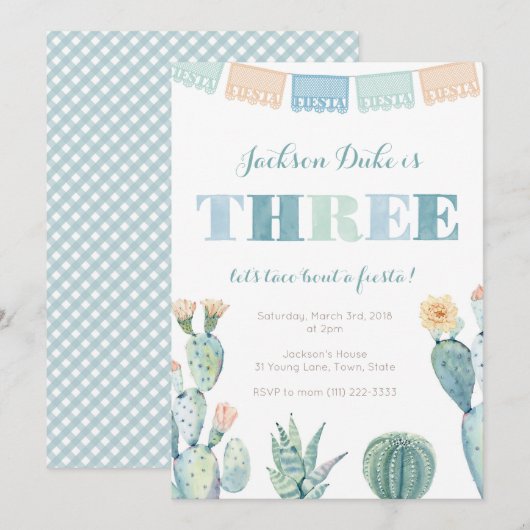 Taco Bout a Fiesta Boy 3rd Birthday Party Kaart (Voorkant / Achterkant)