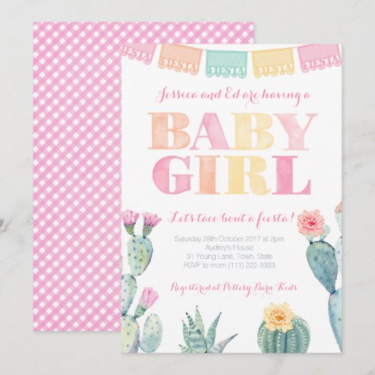 Taco Bout A Fiesta Mexicaans Baby shower voor meis Kaart (Voorkant / Achterkant)