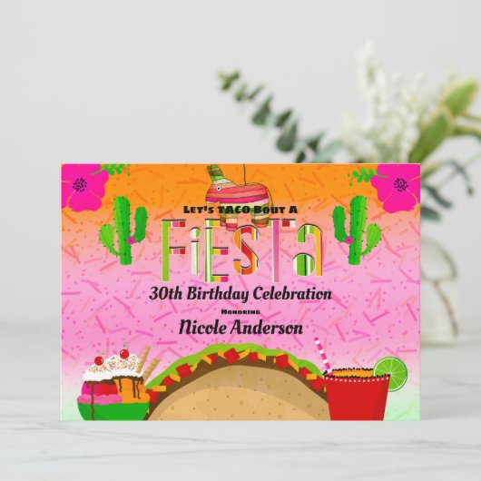 Taco Bout A Fiesta Tacos Margaritas Birthday Party Kaart (Staand voorkant)