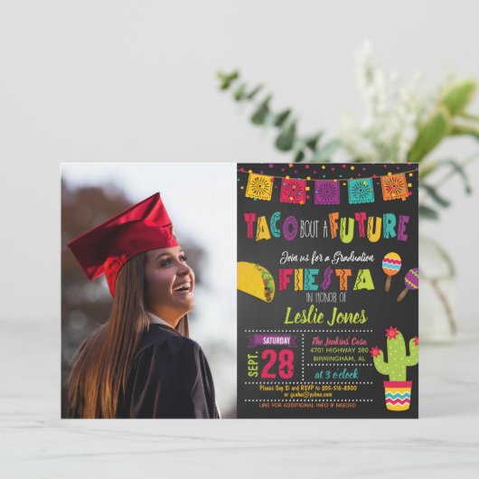 Taco Bout a Future Afstuderen Invitation - Foto Kaart (Staand voorkant)