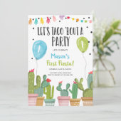 Taco Bout a Party Boy Blue First Fiesta Birthday Kaart (Staand voorkant)