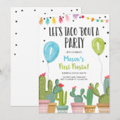 Taco Bout a Party Boy Blue First Fiesta Birthday Kaart (Voorkant / Achterkant)