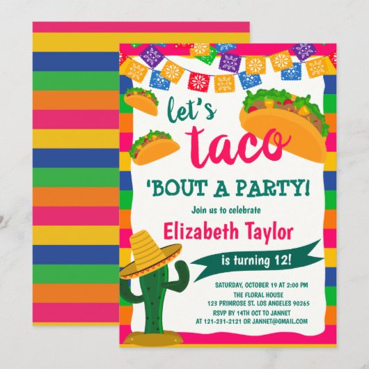 Taco Bout a Party Fiesta Heilige Cactus Cinco de M Kaart (Voorkant / Achterkant)