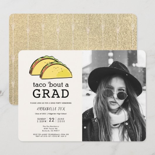 Taco Bout AFSTUDEERDER Foto Gold Graduparty Kaart (Voorkant / Achterkant)