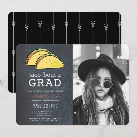 Taco Bout AFSTUDEERDER Photo Chalkboard Black Afst Kaart (Voorkant / Achterkant)