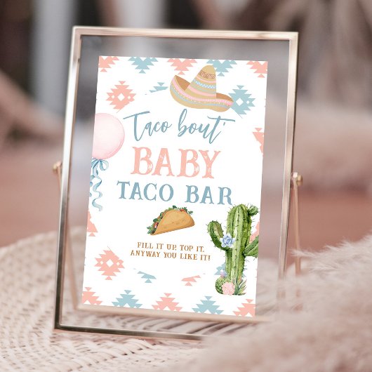 Taco Bout Baby Blue en Roze Taco Bar-teken Foto Afdruk