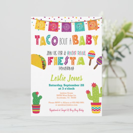 Taco Bout Baby Gender onthulling Baby shower Fiest Kaart (Staand voorkant)