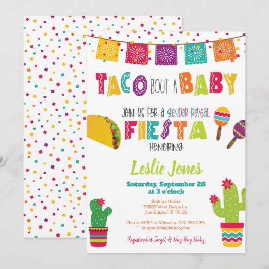 Taco Bout Baby Gender onthulling Baby shower Fiest Kaart (Voorkant / Achterkant)