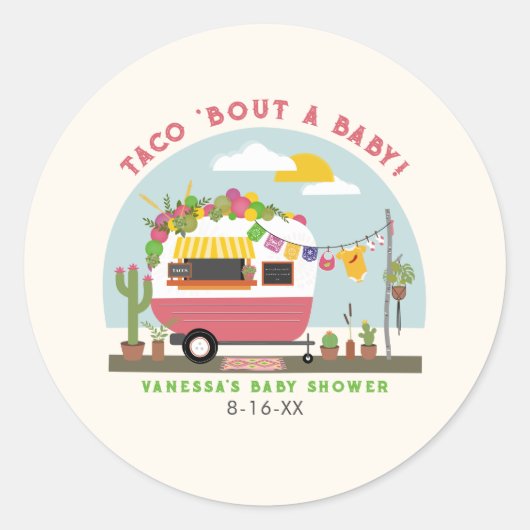 Taco Bout Baby Hot Pink Girl Baby shower Ronde Sticker (Voorkant)