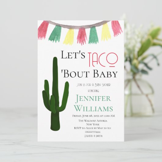 Taco Bout Baby Mexican Cactus Fiesta Baby shower Kaart (Staand voorkant)