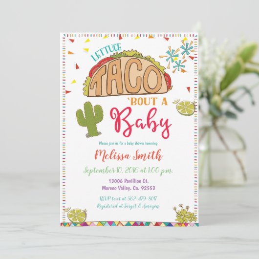 Taco Bout een Baby Baby shower Uitnodiging Fiesta (Staand voorkant)