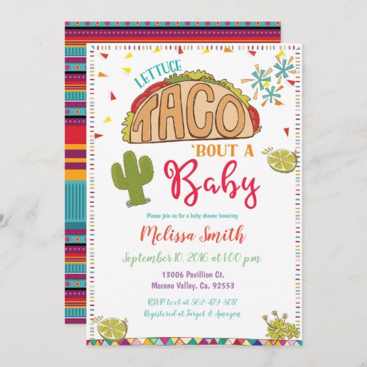 Taco Bout een Baby Baby shower Uitnodiging Fiesta (Voorkant / Achterkant)