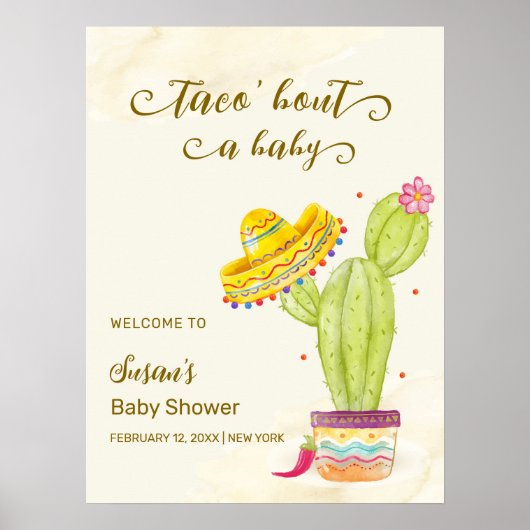 Taco 'Bout Een Baby Cactus Baby shower Welkom Poster (Voorkant)