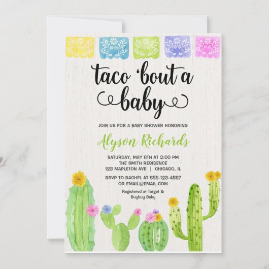 Taco bout een baby, Fiesta cactus baby shower Kaart (Voorkant)