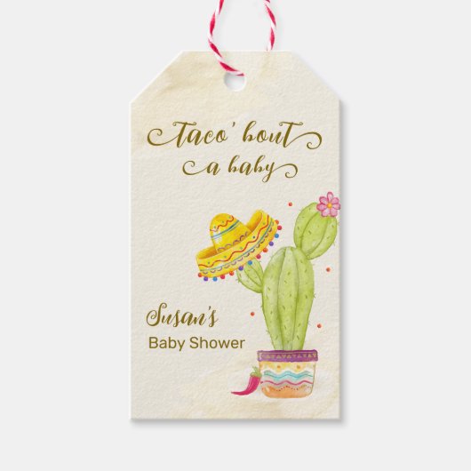 Taco 'Bout Een Baby Waterverf Cactus Baby shower Cadeaulabel (Voorkant)