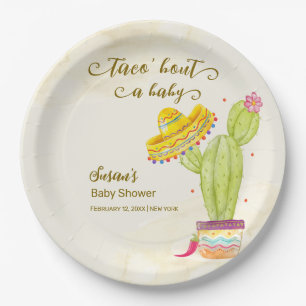 Taco 'Bout Een Baby Waterverf Cactus Baby shower Papieren Bordje