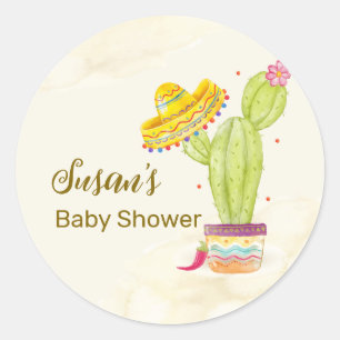 Taco 'Bout Een Baby Waterverf Cactus Baby shower Ronde Sticker