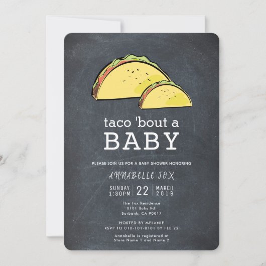 Taco Bout Fiesta Chalkboard Baby shower Kaart (Voorkant)