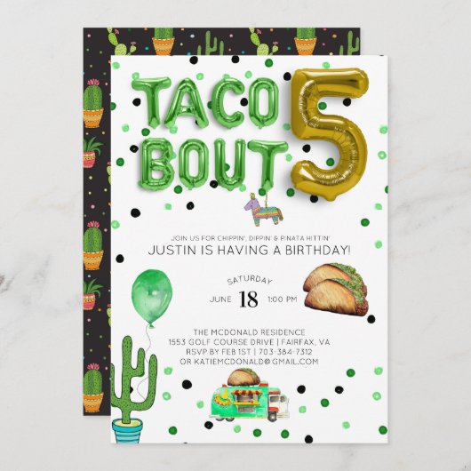 Taco Bout Five | Uitnodiging vijfde verjaardag (Voorkant / Achterkant)