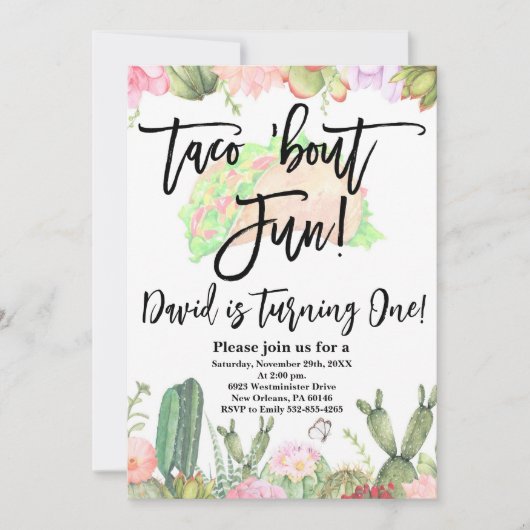 Taco ’Bout Fun, Taco ’Bout Fun Cactus Eerste Feest Kaart (Voorkant)