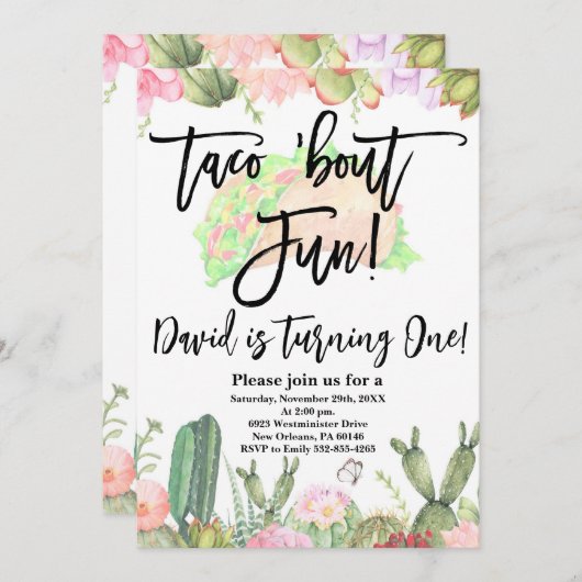 Taco ’Bout Fun, Taco ’Bout Fun Cactus Eerste Fiest Kaart (Voorkant / Achterkant)