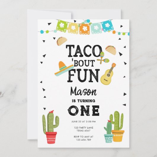 Taco Bout Fun Uno Fiesta Boy 1e verjaardag Kaart (Voorkant)