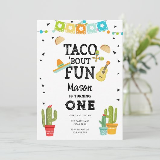 Taco Bout Fun Uno Fiesta Boy 1e verjaardag Kaart (Staand voorkant)