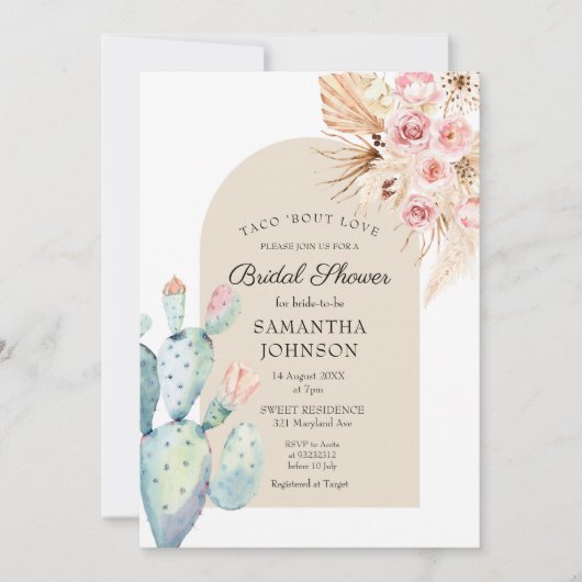 TACO 'BOUT LOVE Boho cactus rustiek Uitnodigen Kaart (Voorkant)