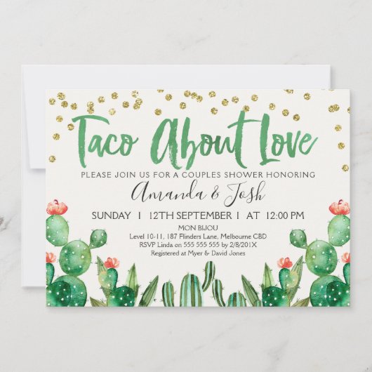 Taco Bout Love Cactus Bridal Shower Uitnodiging (Voorkant)