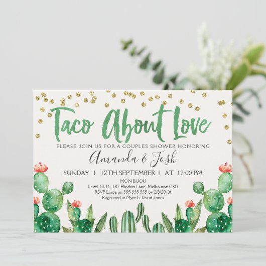 Taco Bout Love Cactus Bridal Shower Uitnodiging (Staand voorkant)