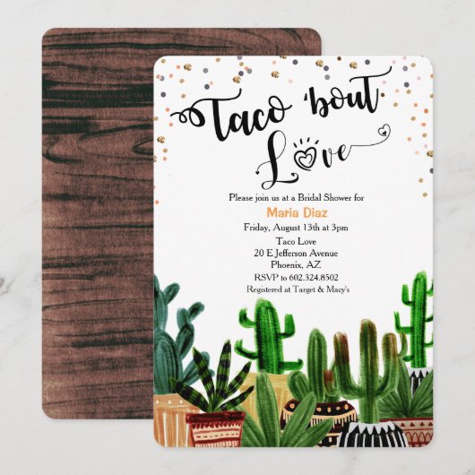 Taco 'bout Love Cactus Bruiloft Uitnodiging (Voorkant / Achterkant)