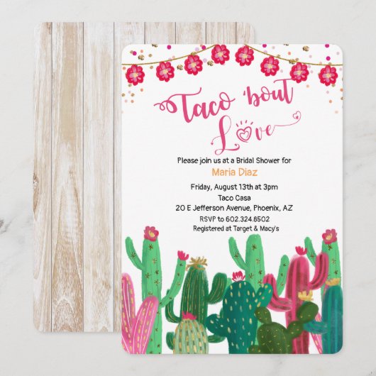 Taco 'bout Love Cactus Bruiloft Uitnodiging (Voorkant / Achterkant)