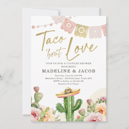 Taco Bout Love Cactus Fiesta Couples — Roze Kaart (Voorkant)