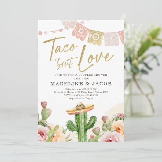 Taco Bout Love Cactus Fiesta Couples — Roze Kaart (Staand voorkant)