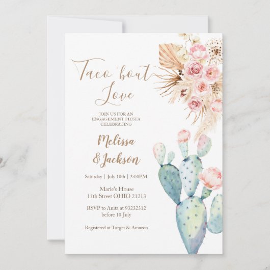 Taco Bout Love Cactus Pampas Grass Verloving Kaart (Voorkant)
