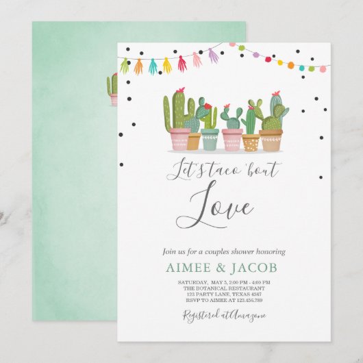 Taco Bout Love Fiesta Couples Shower Invite Cactus Kaart (Voorkant / Achterkant)