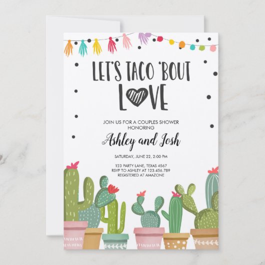 Taco Bout Love Fiesta Couples Shower Invite Cactus Kaart (Voorkant)