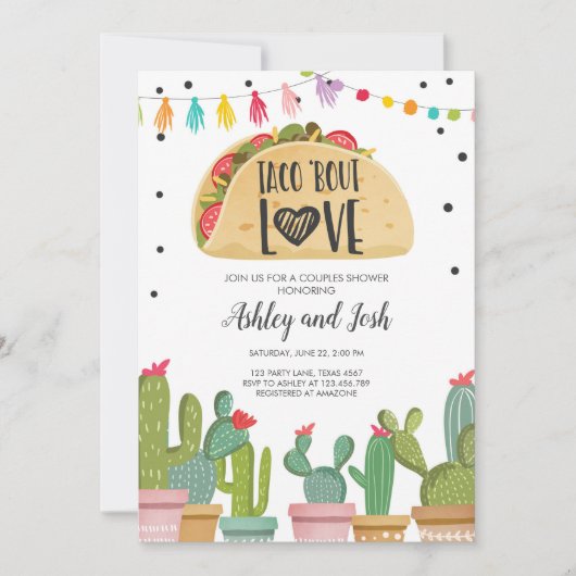 Taco Bout Love Fiesta Couples Shower Invite Cactus Kaart (Voorkant)