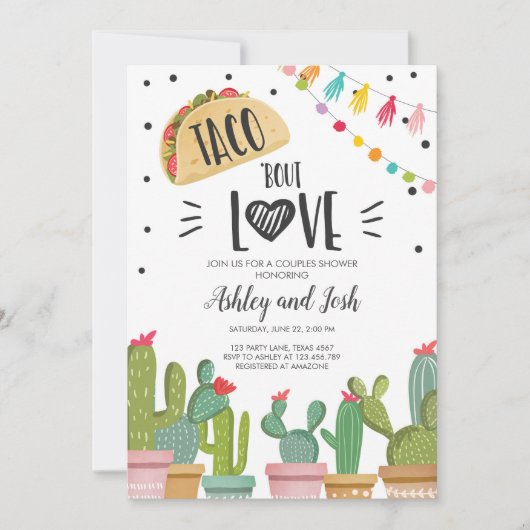 Taco Bout Love Fiesta Couples Shower Invite Cactus Kaart (Voorkant)