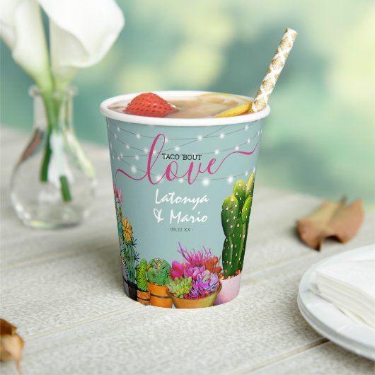 Taco 'bout Love Fiesta Koppel Bruiloft Papieren Bekers (Insitu)
