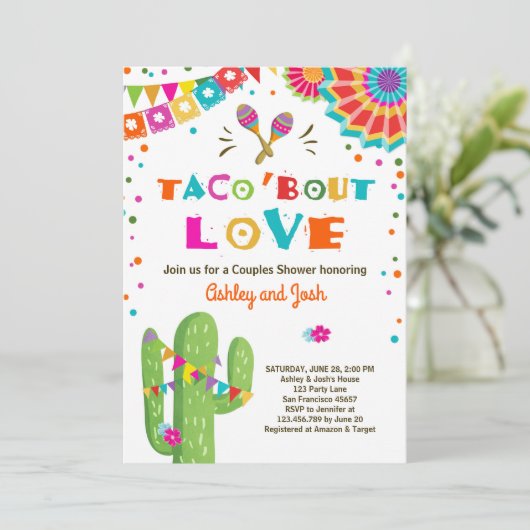 Taco Bout Love Fiesta Koppels douche uitnodiging (Staand voorkant)