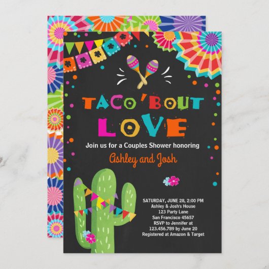 Taco Bout Love Fiesta Koppels douche uitnodiging (Voorkant / Achterkant)