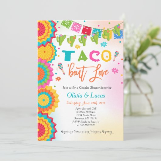 Taco Bout Love Invitation Couples Fiesta Shower Kaart (Staand voorkant)