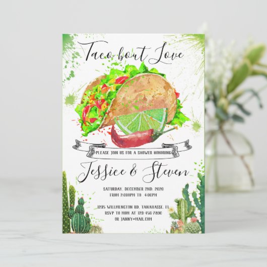 Taco bout love koppel shower uitnodiging cactus (Staand voorkant)
