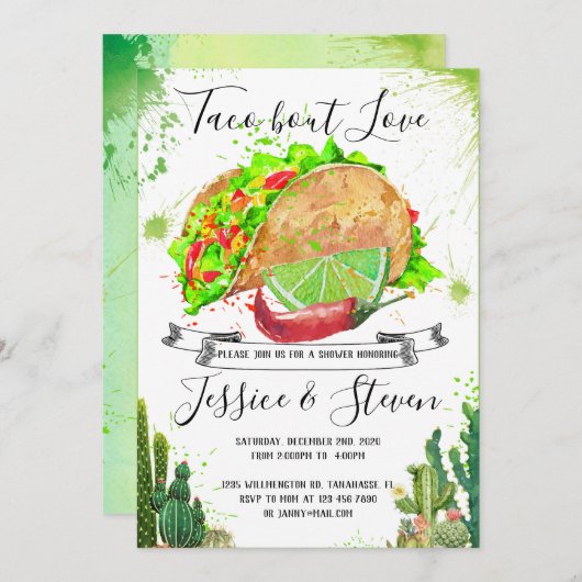 Taco bout love koppel shower uitnodiging cactus (Voorkant / Achterkant)