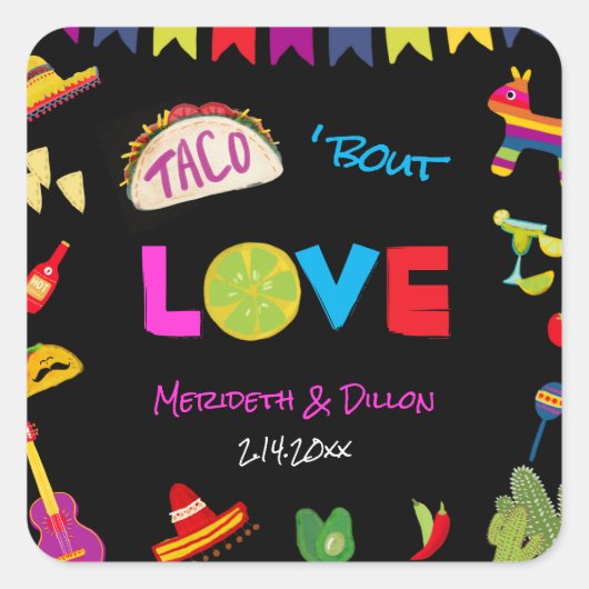 Taco Bout Love Mexican Fiesta Colorful Wedding Vierkante Sticker (Voorkant)