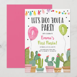 Taco Bout Meisje Pink First Fiesta Birthday Kaart