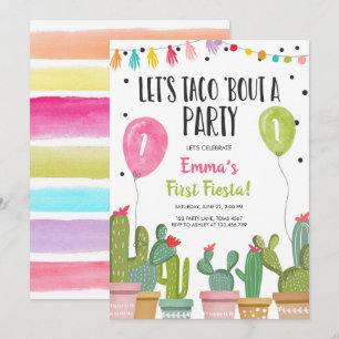 Taco Bout Meisje Pink First Fiesta Birthday Kaart